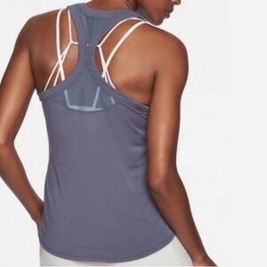 Athleta Topanga Blue Ribbed Mesh Panel Racerback Tank Top
